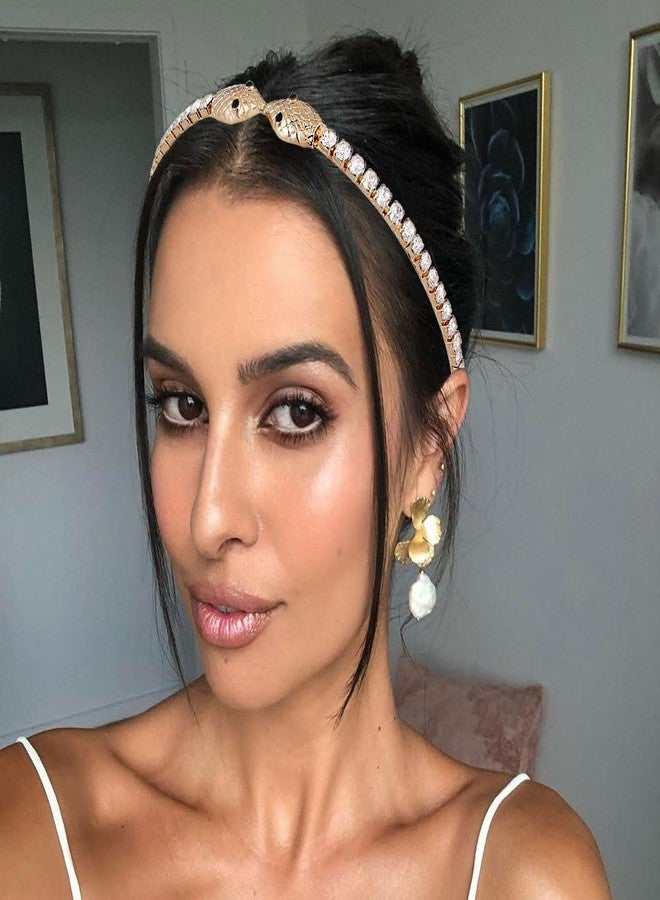 فديزاينر طوق رأس بتصميم ثعبان من تصميم Fdesigner، طوق رأس مرصع بأحجار الراين الذهبية، طوق شعر رفيع مرصع بالكريستال، قطع رأس ماسية رقيقة للنساء - Image 3