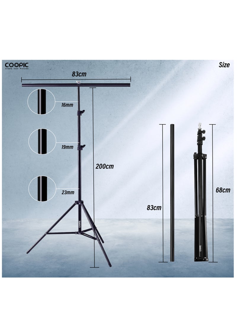 Coopic COOPIC Professional Studio Photography T'Shape Background Support Stand Kit: Adjustable 79inch/200cmTripod Stand with 33inch/83cm Crossbar and 2'pcs Clamps for Video Studio Photography  - Image 3