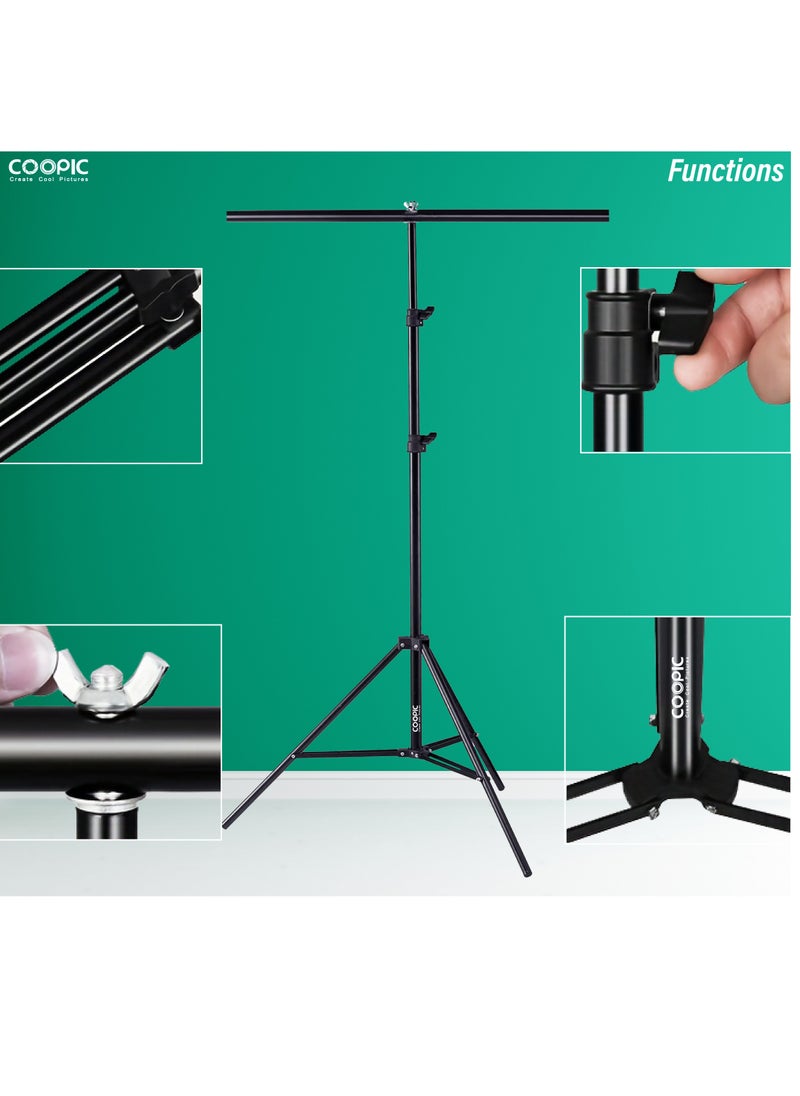 Coopic COOPIC Professional Studio Photography T'Shape Background Support Stand Kit: Adjustable 79inch/200cmTripod Stand with 33inch/83cm Crossbar and 2'pcs Clamps for Video Studio Photography  - Image 2