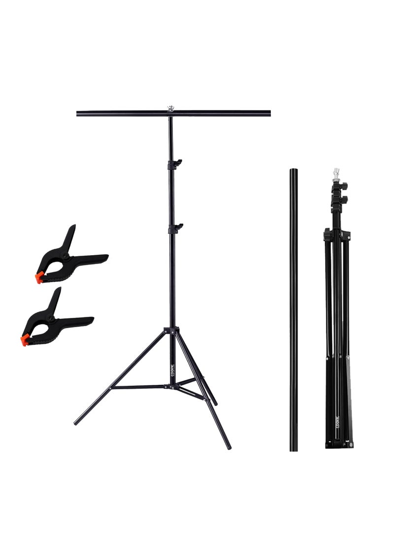 Coopic COOPIC Professional Studio Photography T'Shape Background Support Stand Kit: Adjustable 79inch/200cmTripod Stand with 33inch/83cm Crossbar and 2'pcs Clamps for Video Studio Photography  - Image 1