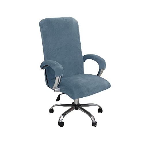 GOWT Velvet Plush Office Desk Chair Cover - Cat Proof Stretchable Elastic Comfy Protector for Ergonomic Office Chair with Wheels and Armrests, Fits Mesh and Executive Computer Chairs, Gray Blue, XL - Image 1