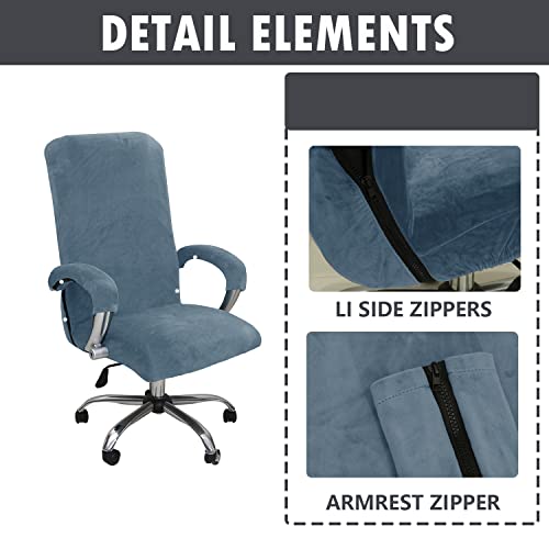 GOWT Velvet Plush Office Desk Chair Cover - Cat Proof Stretchable Elastic Comfy Protector for Ergonomic Office Chair with Wheels and Armrests, Fits Mesh and Executive Computer Chairs, Gray Blue, XL - Image 4