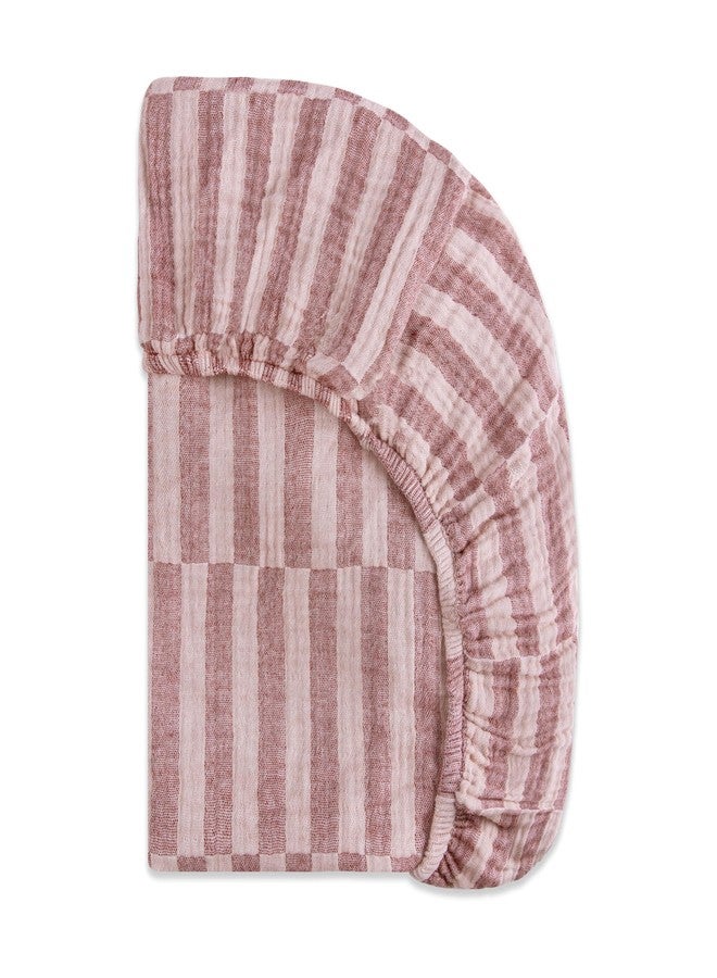 Babyletto 100% Organic Cotton All-Stages® Midi Crib Sheet, GOTS-Certified, Fitted 360°, Ultra-Soft and Breathable Muslin - Maroon Offset Stripe - Image 5