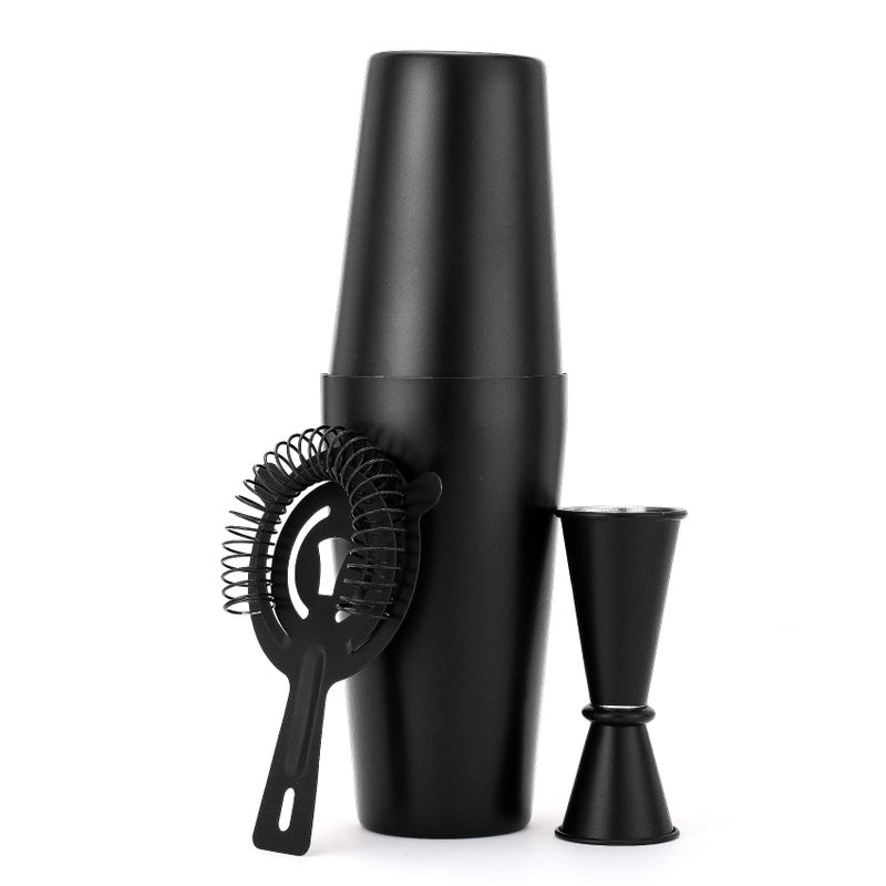 JNWINOG Cocktail Shaker Set 4Piece Boston Shaker Kit with 20oz25oz ShakerStrainerand 051oz Double JiggerBar Set for Home Drink Mixer Bartendiing Matte Black 20oz25oz