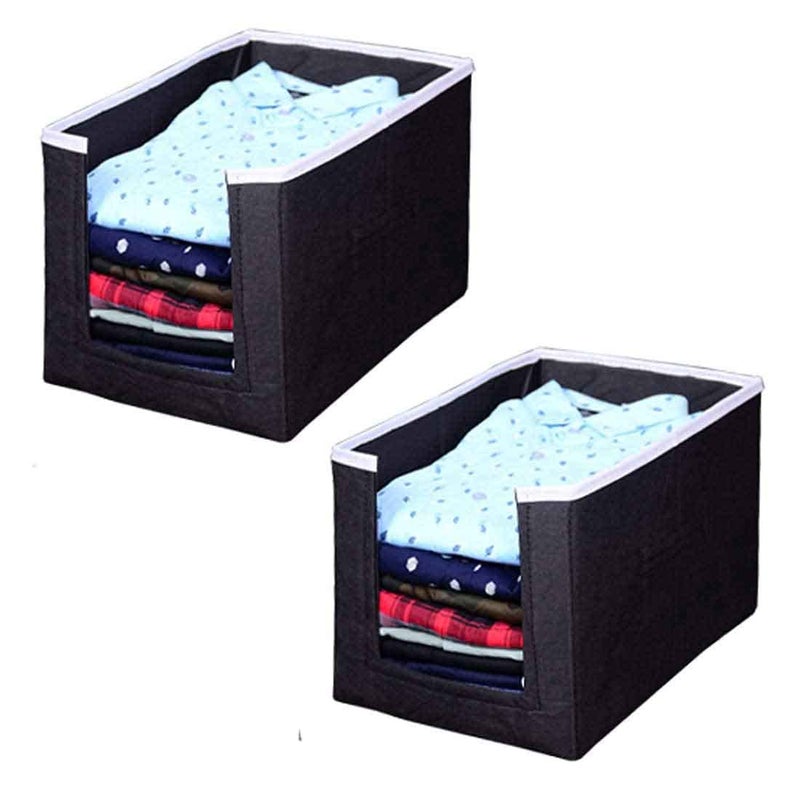 ACORMEK Non Woven Shirt Stacker Shirt Organizer Wardrobe Organizer Shirts and Clothing Organizer Pack Of 2 Black - Image 1