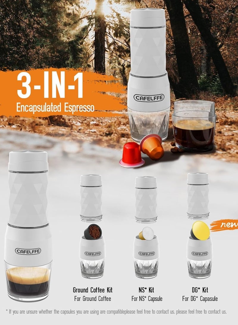 Cafelffe 3-in-1 Portable Espresso Coffee Machine Outdoor Travel Hand Pressed Coffee Pot White - Image 1