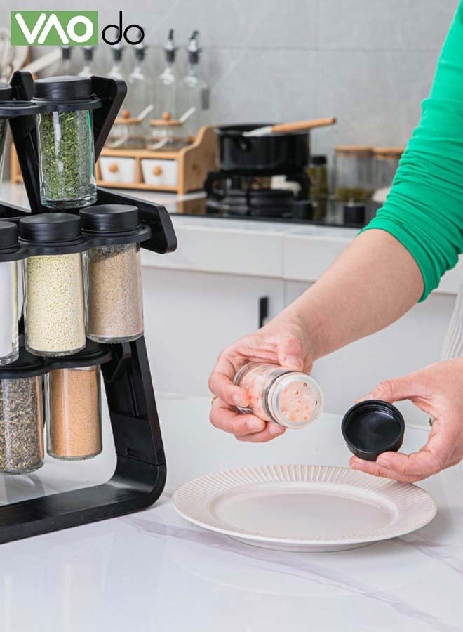VAOdo 3-Tier Seasoning Jar Set, 360° Rotating Spice Jars with Rack, BPA-Free Material Revolving Seasoning Organizer, Easy to Access, Season Container for Salt Pepper Spice - Image 3