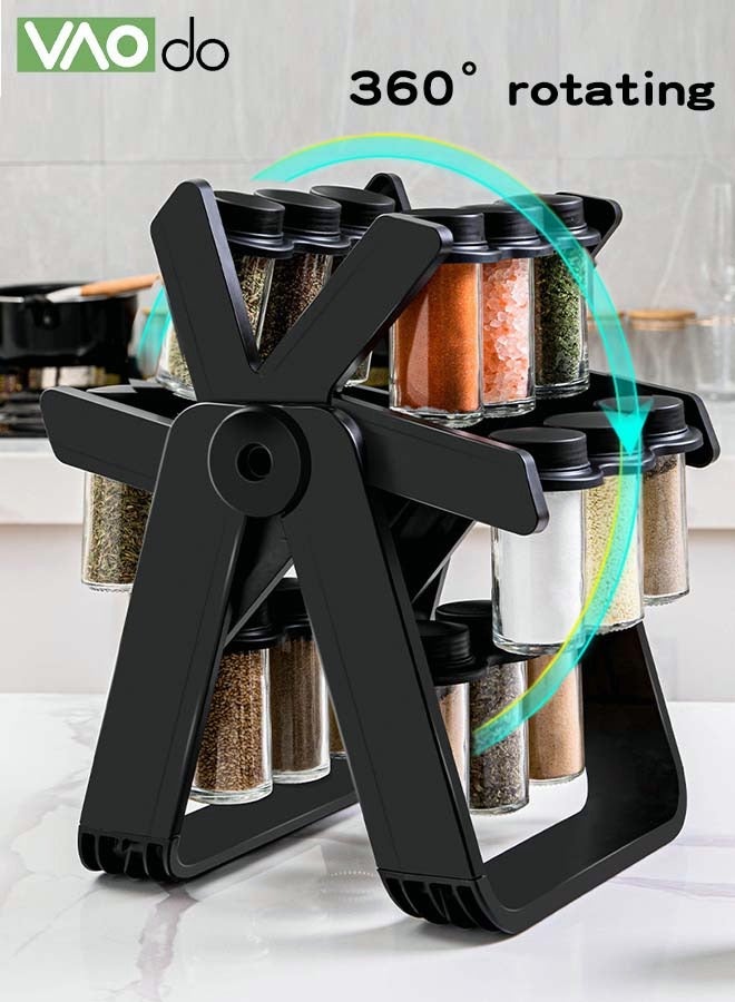 VAOdo 3-Tier Seasoning Jar Set, 360° Rotating Spice Jars with Rack, BPA-Free Material Revolving Seasoning Organizer, Easy to Access, Season Container for Salt Pepper Spice - Image 5