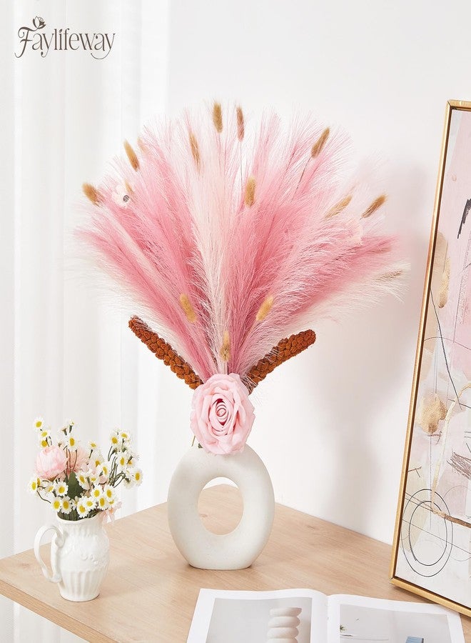 Faylifeway 50pcs Pampas Grass 17in for Living Room Decor, Blush Pink Pampas Grass Decor, Fluffy Pink Flowers for Home Birthday Bathroom Baby Shower Wall Bow Decor(Blush & Cream & Pink) - Image 5