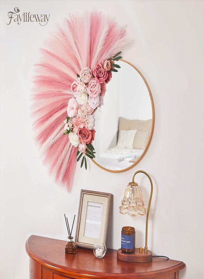 Faylifeway 50pcs Pampas Grass 17in for Living Room Decor, Blush Pink Pampas Grass Decor, Fluffy Pink Flowers for Home Birthday Bathroom Baby Shower Wall Bow Decor(Blush & Cream & Pink) - Image 4