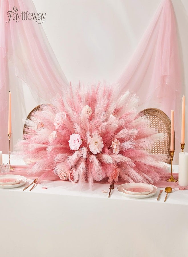 Faylifeway 50pcs Pampas Grass 17in for Living Room Decor, Blush Pink Pampas Grass Decor, Fluffy Pink Flowers for Home Birthday Bathroom Baby Shower Wall Bow Decor(Blush & Cream & Pink) - Image 3