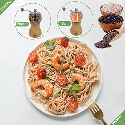 VEIZIBEE Salt and Pepper Grinder Set Manual Pepper Mill Set Classical Hand Shake Wooden Salt Mill Acrylic Ceramic Blades Upgrade Metal Handle, Enjoy Pepper Salt Various Spices (Burlywood 2pcs-5in) - Image 3