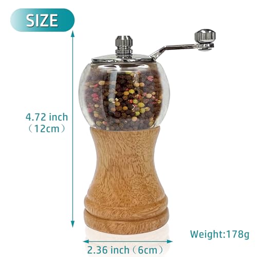 VEIZIBEE Salt and Pepper Grinder Set Manual Pepper Mill Set Classical Hand Shake Wooden Salt Mill Acrylic Ceramic Blades Upgrade Metal Handle, Enjoy Pepper Salt Various Spices (Burlywood 2pcs-5in) - Image 2