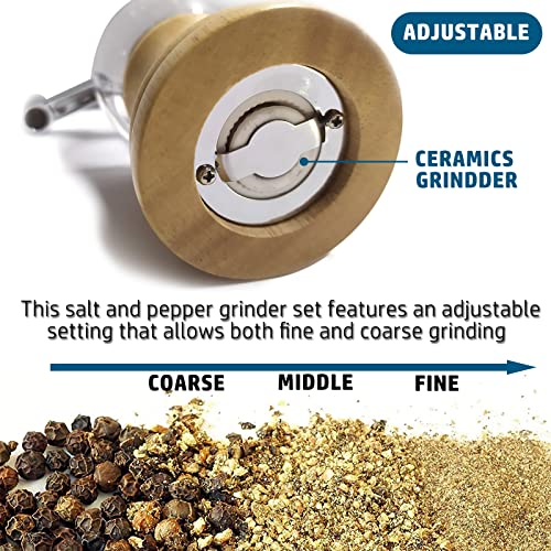 VEIZIBEE Salt and Pepper Grinder Set Manual Pepper Mill Set Classical Hand Shake Wooden Salt Mill Acrylic Ceramic Blades Upgrade Metal Handle, Enjoy Pepper Salt Various Spices (Burlywood 2pcs-5in) - Image 4