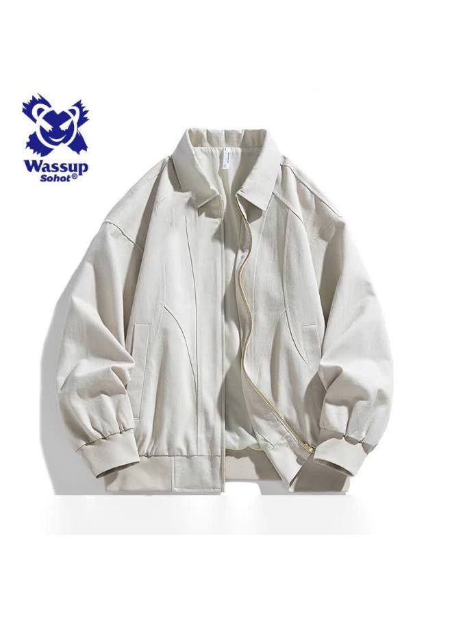 Wassup Sohot Men's Jacket, Spring And Autumn Pure Cotton Washed Vintage Coat, Slim Fit Lapel Workwear Jacket, Black, L - Image 4
