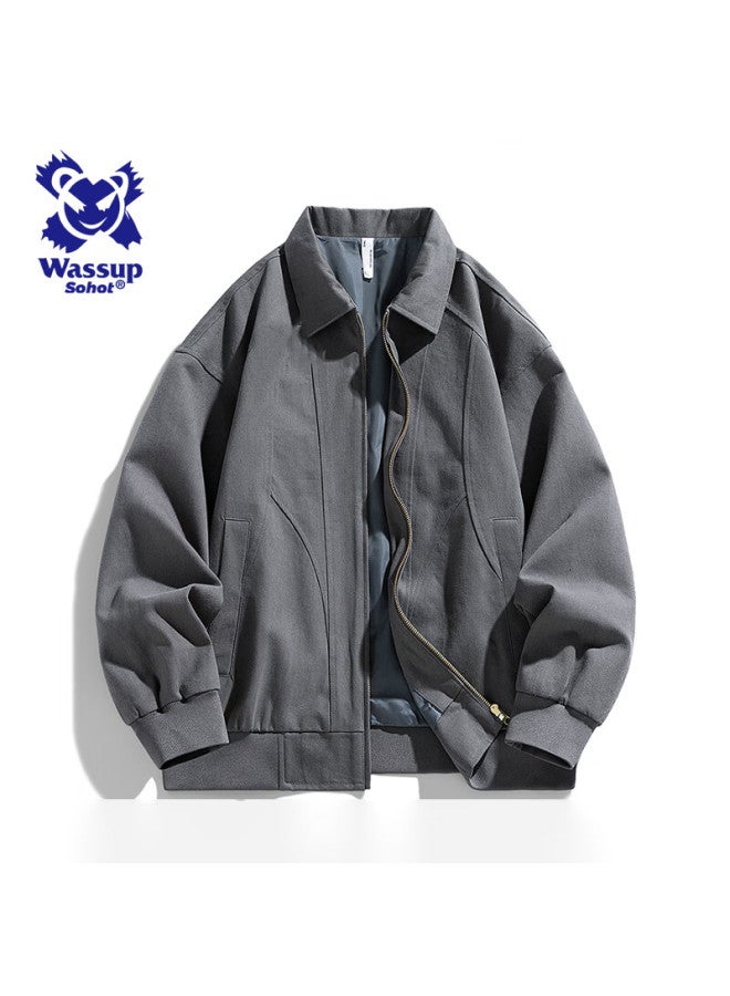 Wassup Sohot Men's Jacket, Spring And Autumn Pure Cotton Washed Vintage Coat, Slim Fit Lapel Workwear Jacket, Black, L - Image 3