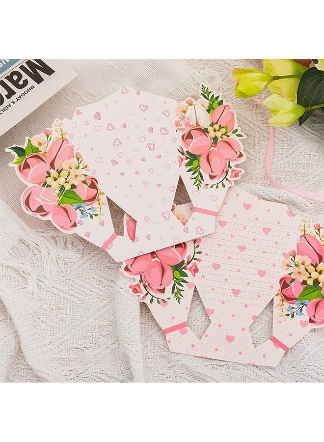 Lemon 4pcs Greeting Card 3D Bouquet Bow Greeting Card for Back Gift, Birthday, Mother's Day Gift, Wedding, Eid, Sturdy and Solid Cardstock Gift Card - Image 2