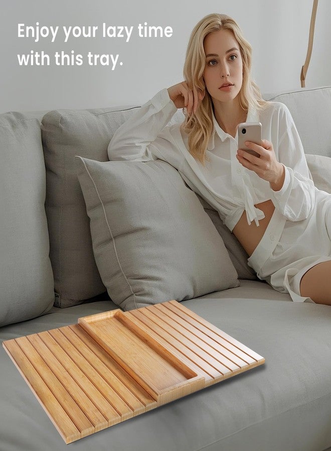 Danfoxer Sofa Arm Tray,Bamboo Folding Couch Arm Tray,Sofa Armrest Trays with Anti-Slip Pad for Drinks,Snacks,Phone,Remote Control（Natural） - Image 5