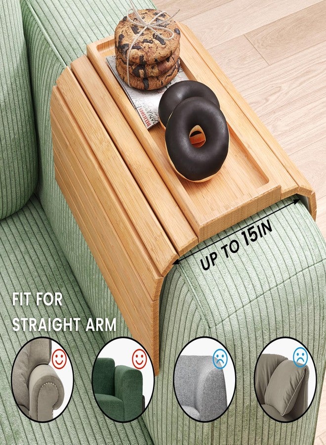 Danfoxer Sofa Arm Tray,Bamboo Folding Couch Arm Tray,Sofa Armrest Trays with Anti-Slip Pad for Drinks,Snacks,Phone,Remote Control（Natural） - Image 3