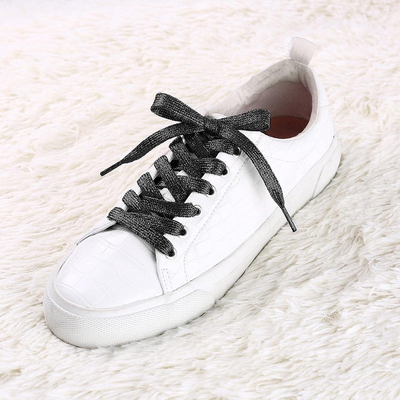 JERN أحذية رياضية مسطحة لامعة معدنية متلألئة لامعة بخيوط أربطة الأحذية - Image 2