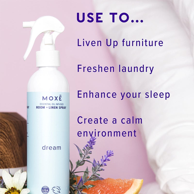 MOXE MOXE Dream Linen & Room Spray, Essential Oils for Sleep, Natural Aromatherapy Mist, Bedding, Pillows, Sheets, Home & Bedroom, Lavender, Chamomile, Lemongrass, Grapefruit, 8 Ounces (1 Pack)  - Image 2