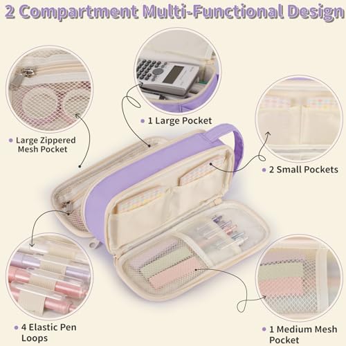 Bunnychill Pencil Case For Girls,Flower Quilted Large Capacity Pencil Pouch With 2 Compartment, Zipper Pencil Bag With Handle, Women Soft Pencil Box For Middle School Office College - Image 4
