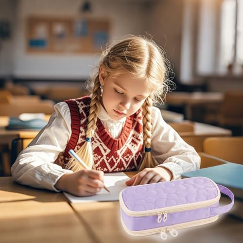 Bunnychill Pencil Case For Girls,Flower Quilted Large Capacity Pencil Pouch With 2 Compartment, Zipper Pencil Bag With Handle, Women Soft Pencil Box For Middle School Office College - Image 2