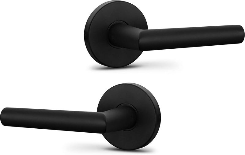 Berlin Modisch Dummy Lever Door Handle Pack of 2 Sleek Round Non-Turning Single Side Pull Only Lever Set [for Closet or French Doors] Heavy Duty - Iron Black Finish - Image 1