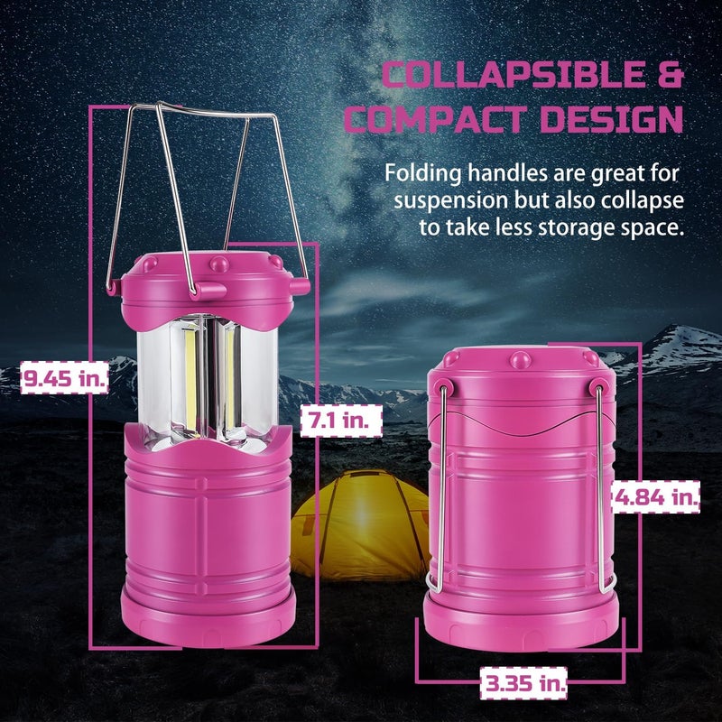 Lichamp LED Camping Lantern, 4 Pack Battery Powered Flashlight for Power Outages, Portable Collapsible Hanging Light Essential for Home, Outdoor, Emergency Lamp Survival Kit Gear for Hurricane, Pink - Image 3