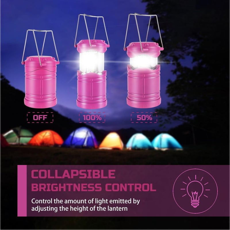 Lichamp LED Camping Lantern, 4 Pack Battery Powered Flashlight for Power Outages, Portable Collapsible Hanging Light Essential for Home, Outdoor, Emergency Lamp Survival Kit Gear for Hurricane, Pink - Image 4