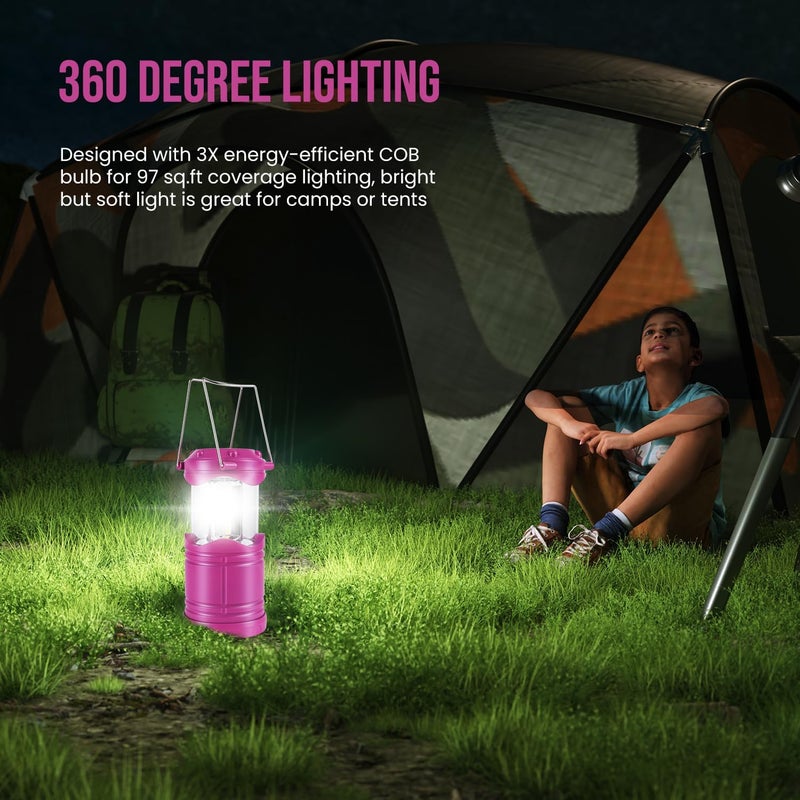 Lichamp LED Camping Lantern, 4 Pack Battery Powered Flashlight for Power Outages, Portable Collapsible Hanging Light Essential for Home, Outdoor, Emergency Lamp Survival Kit Gear for Hurricane, Pink - Image 2