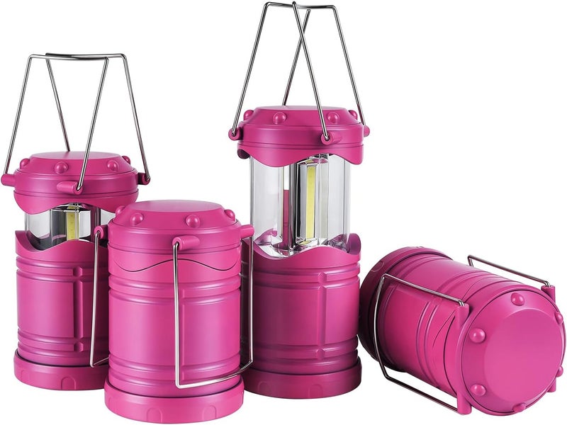 Lichamp LED Camping Lantern, 4 Pack Battery Powered Flashlight for Power Outages, Portable Collapsible Hanging Light Essential for Home, Outdoor, Emergency Lamp Survival Kit Gear for Hurricane, Pink - Image 1