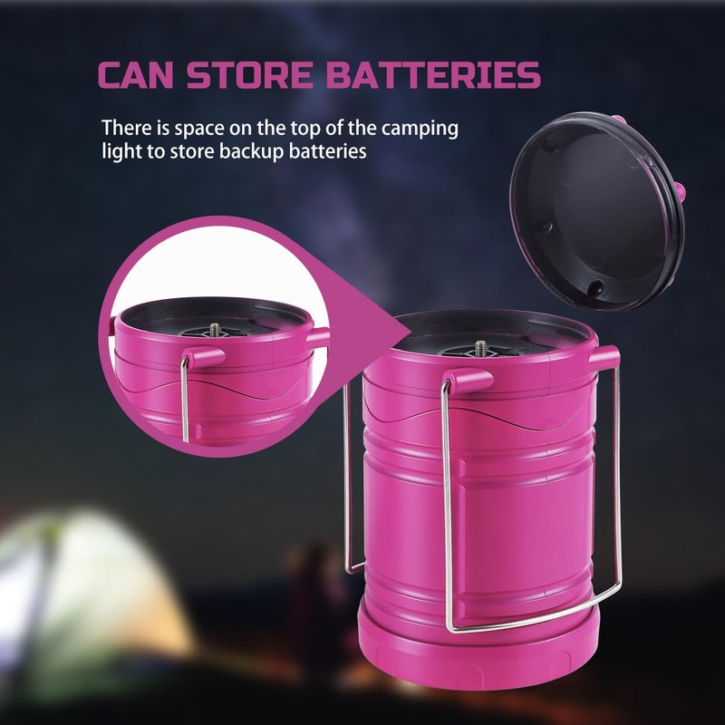 Lichamp LED Camping Lantern, 4 Pack Battery Powered Flashlight for Power Outages, Portable Collapsible Hanging Light Essential for Home, Outdoor, Emergency Lamp Survival Kit Gear for Hurricane, Pink - Image 5