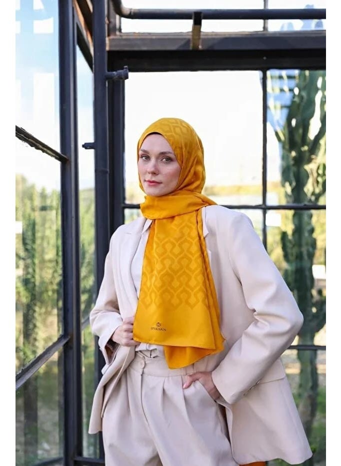 Soft Silky Jacquard Hijab Shawl with Drop Pattern in Mustard Yellow – Cotton-Viscose Blend - Image 1
