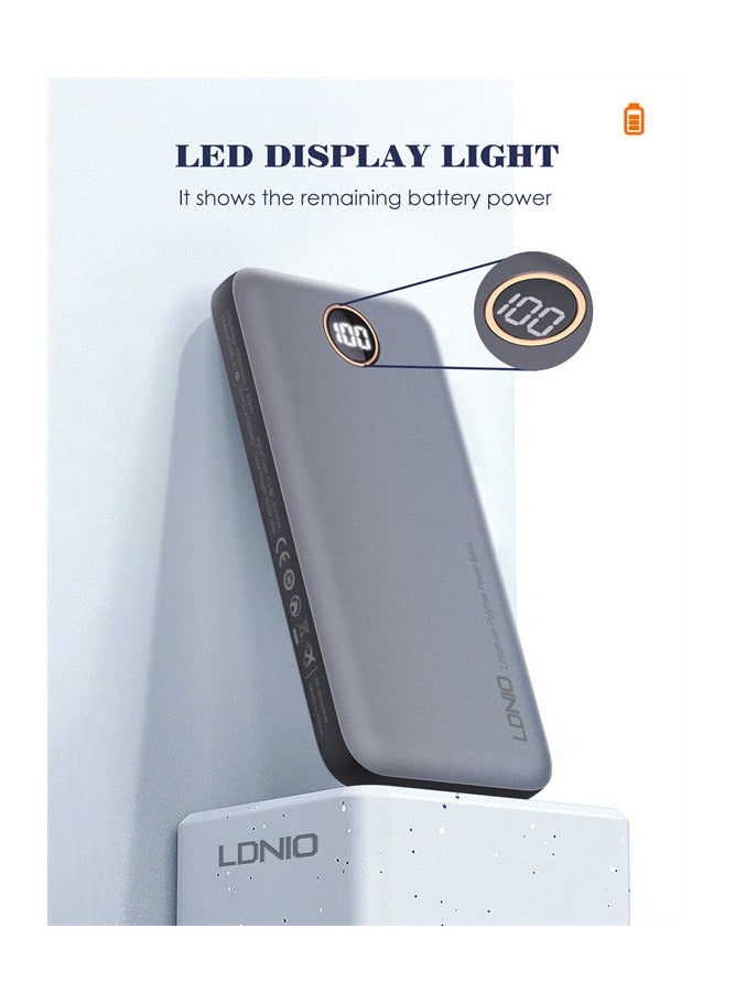 لدنيو بنك الطاقة LDNIO P10 بسعة 10000 مللي أمبير في الساعة مع شاشة رقمية LED - رمادي - Image 2