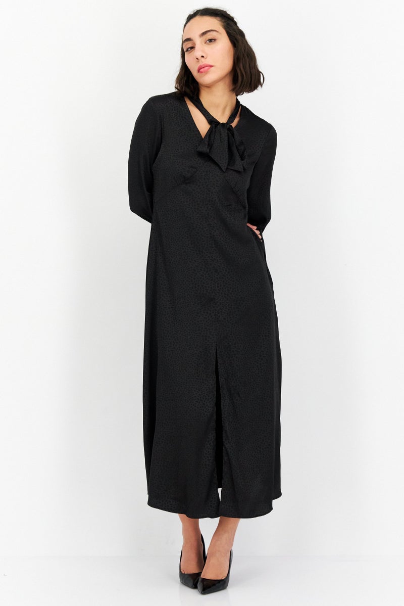 RIVER ISLAND فستان ميدي بطبعة حيوانات للنساء، أسود - Image 1