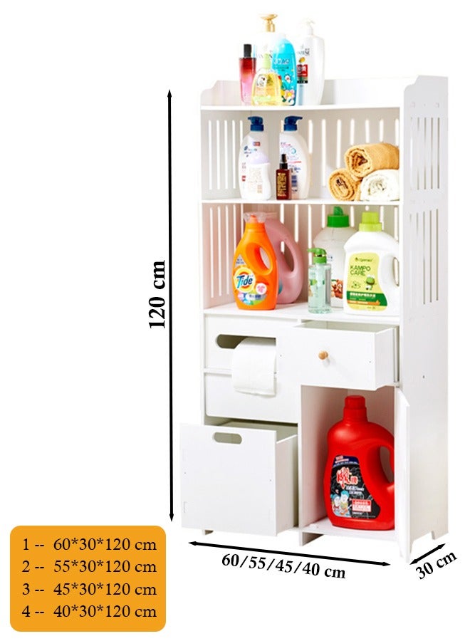 Eworld Waterproof White PVC Floor Cabinet Organizer, Stylish Storage Solution Featuring Shelves, Drawer, Tissue Holder, and Door for Bathroom, Kitchen, Living Room, or Bedroom Accessories, Available in 4 Sizes - Image 2