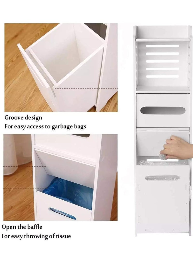 Eworld Waterproof White PVC Floor Cabinet Organizer, Stylish Storage Solution Featuring Shelves, Drawer, Tissue Holder, and Door for Bathroom, Kitchen, Living Room, or Bedroom Accessories, Available in 4 Sizes - Image 4