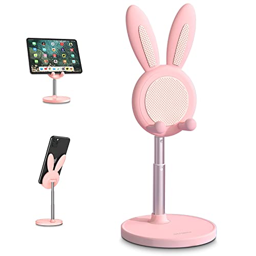 nediea Cell Phone Stand,Angle Height Adjustable Bunny Phone Stand for Desk,Cute Rabbit Phone Holder Stand for Desk, Compatible with All Mobile Phones, Tablets(4-10in) (Pink) - Image 1