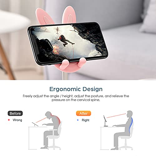 nediea Cell Phone Stand,Angle Height Adjustable Bunny Phone Stand for Desk,Cute Rabbit Phone Holder Stand for Desk, Compatible with All Mobile Phones, Tablets(4-10in) (Pink) - Image 4