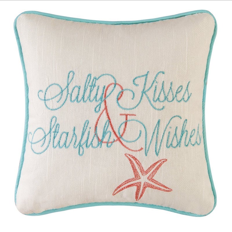 C&F Home Salty Kisses Starfish Wishes Embroidered Cotton Small/Petite Accent Pillow 10" x 10" All Seasons Summer Beach House Inspirational Quote Ocean Coastal Home Living Room Sofa Couch Chair Bed - Image 5
