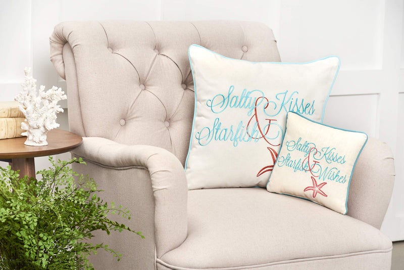 C&F Home Salty Kisses Starfish Wishes Embroidered Cotton Small/Petite Accent Pillow 10" x 10" All Seasons Summer Beach House Inspirational Quote Ocean Coastal Home Living Room Sofa Couch Chair Bed - Image 2