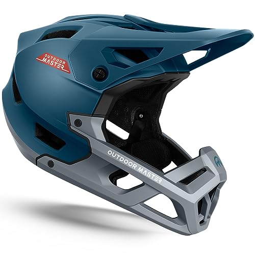OutdoorMaster Full Face Mountain Bike Helmet for Men & Women-Two Removable Chin Pad Mountain Bike Helmet Grizzly, Ventilation Lightweight Racing Downhill DH BMX MTB Helmet (Azure Blue, Large) - Image 1