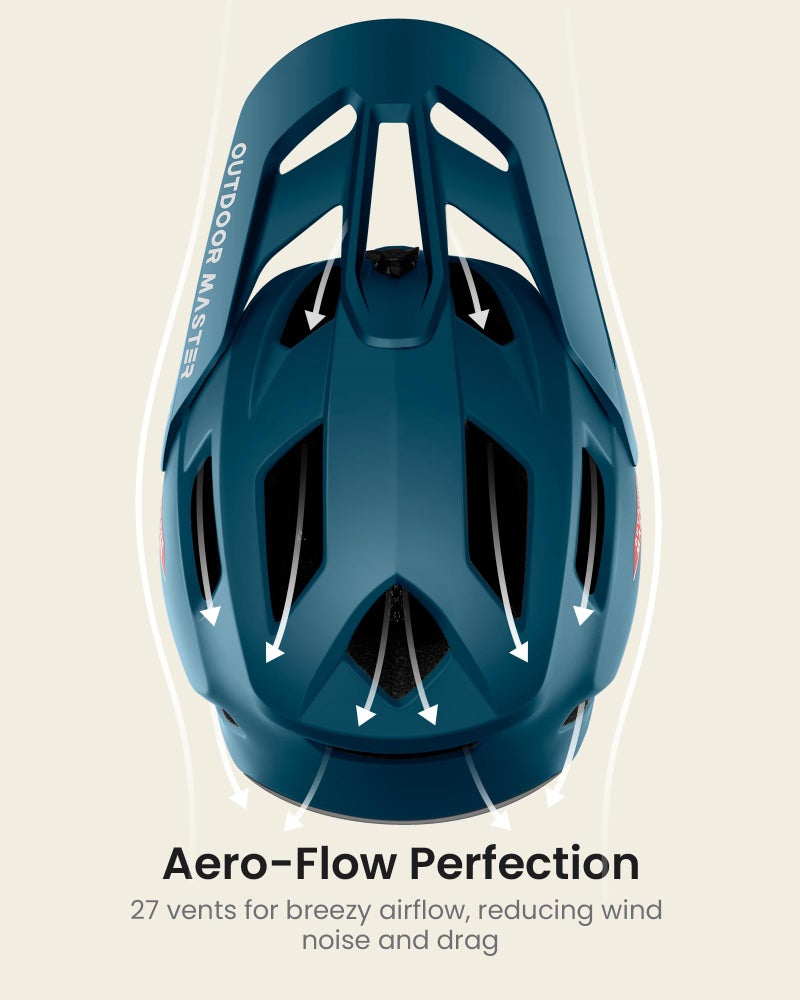 OutdoorMaster Full Face Mountain Bike Helmet for Men & Women-Two Removable Chin Pad Mountain Bike Helmet Grizzly, Ventilation Lightweight Racing Downhill DH BMX MTB Helmet (Azure Blue, Large) - Image 3
