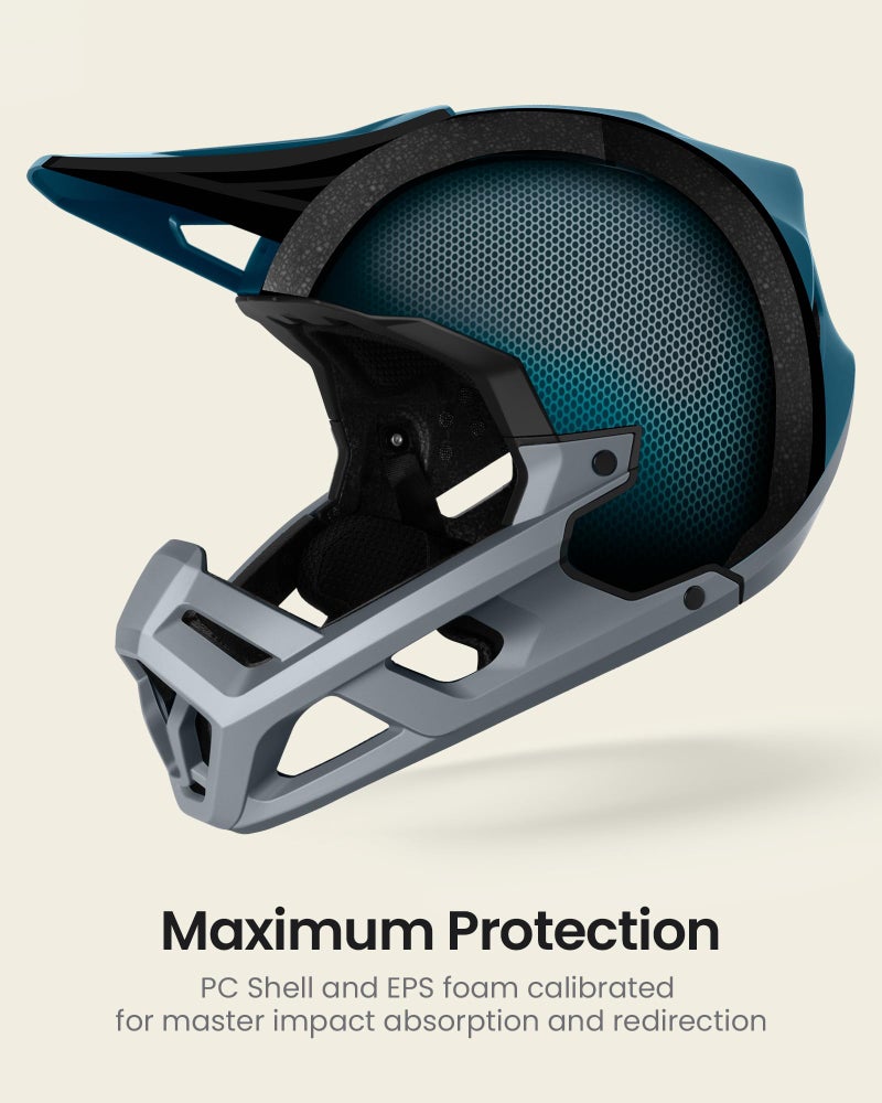 OutdoorMaster Full Face Mountain Bike Helmet for Men & Women-Two Removable Chin Pad Mountain Bike Helmet Grizzly, Ventilation Lightweight Racing Downhill DH BMX MTB Helmet (Azure Blue, Large) - Image 2
