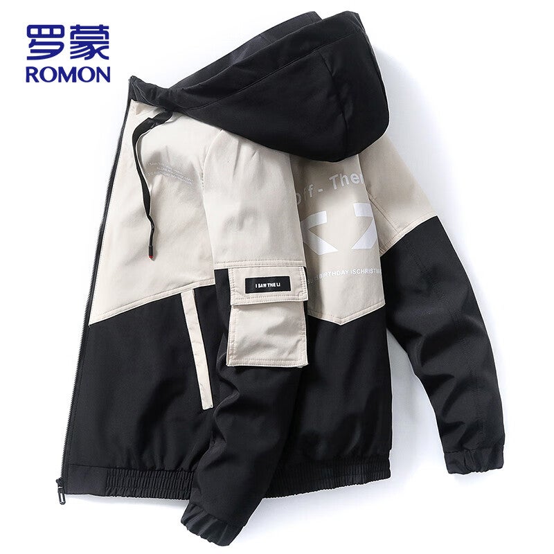 JD Jing Zao ROMON Men's Spring Jacket Hooded Casual Colorblock Coat Light Blue M - Image 2