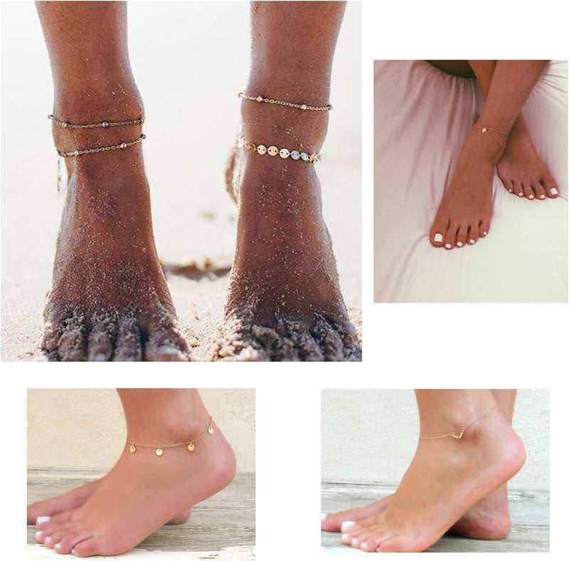 Softones 16Pcs Ankle Bracelets for Women Gold Silver Two Style Chain Beach Anklet Bracelet Jewelry Anklet Set,Adjustable Size - Image 5