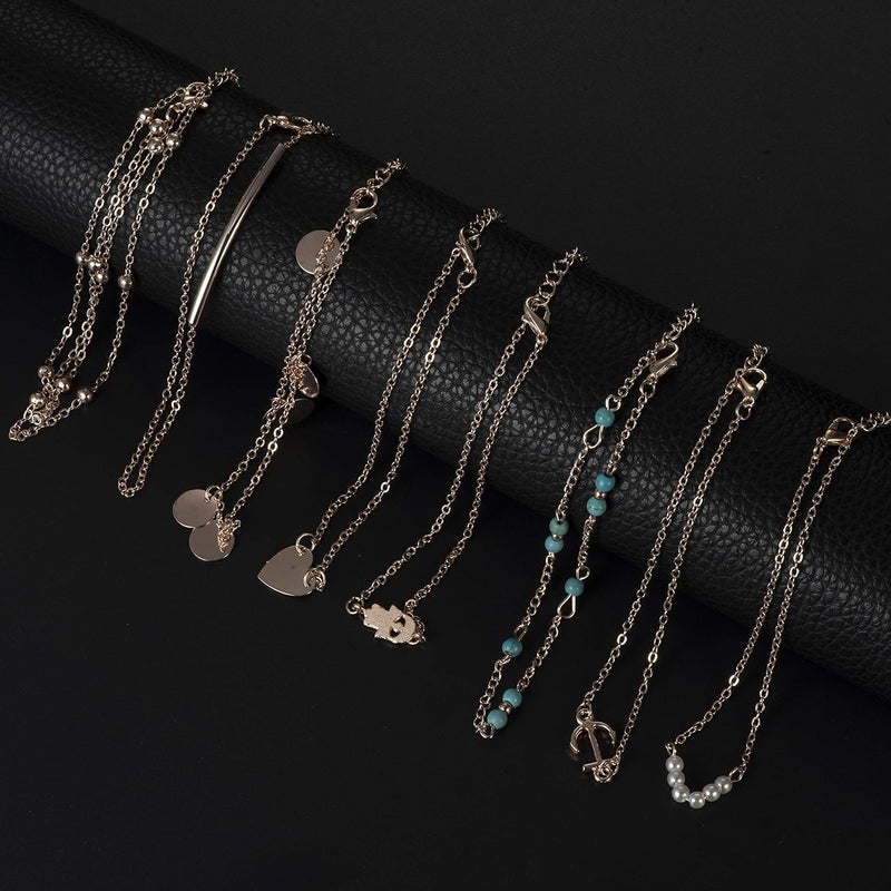 Softones 16Pcs Ankle Bracelets for Women Gold Silver Two Style Chain Beach Anklet Bracelet Jewelry Anklet Set,Adjustable Size - Image 3