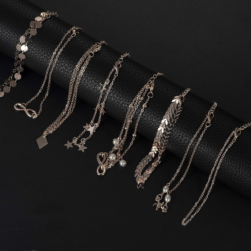 Softones 16Pcs Ankle Bracelets for Women Gold Silver Two Style Chain Beach Anklet Bracelet Jewelry Anklet Set,Adjustable Size - Image 2