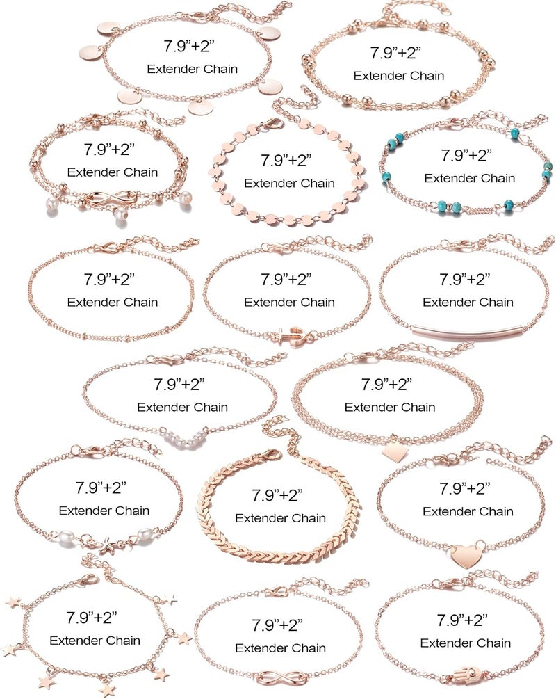 Softones 16Pcs Ankle Bracelets for Women Gold Silver Two Style Chain Beach Anklet Bracelet Jewelry Anklet Set,Adjustable Size - Image 4